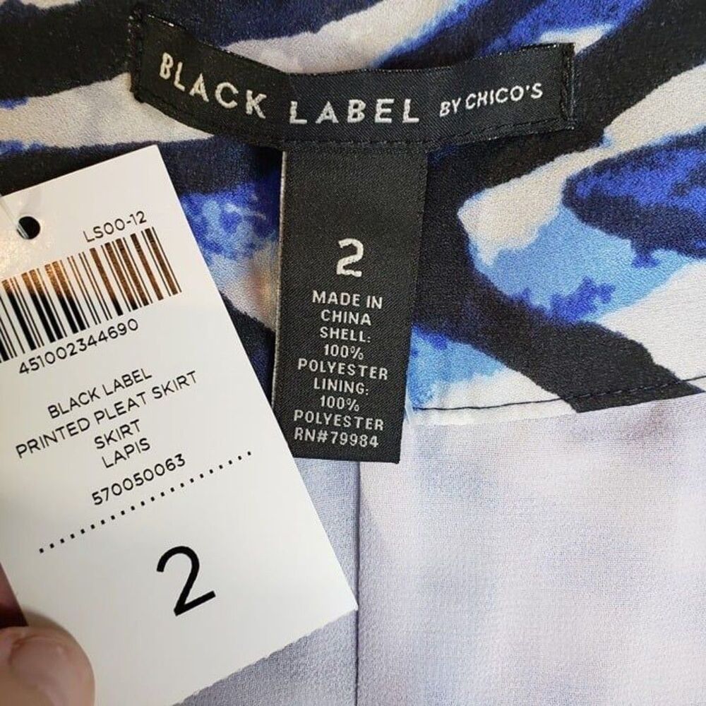 Tropical NEW Chicos Black Label Blue Pleated Maxi Skirt womens 2 M Long - Picture 8 of 9
